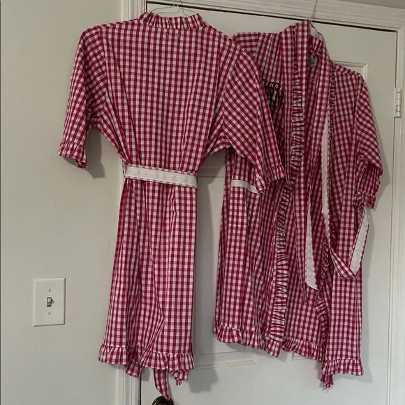 Pink Gingham Ruffle Robe with Monogram - Picture 7 of 7